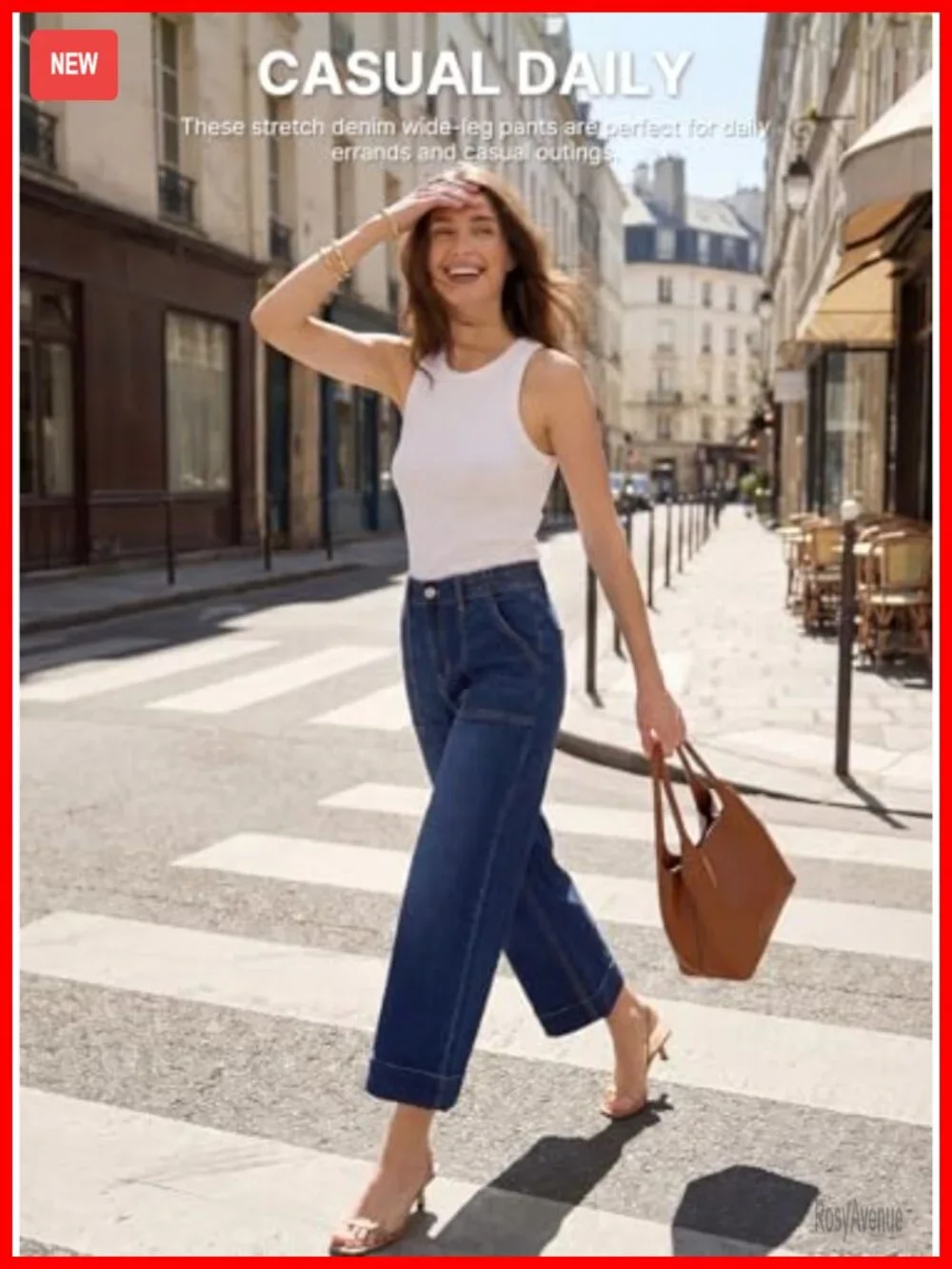 Stretch High Waist Wide Leg Cropped Jeans with Pockets